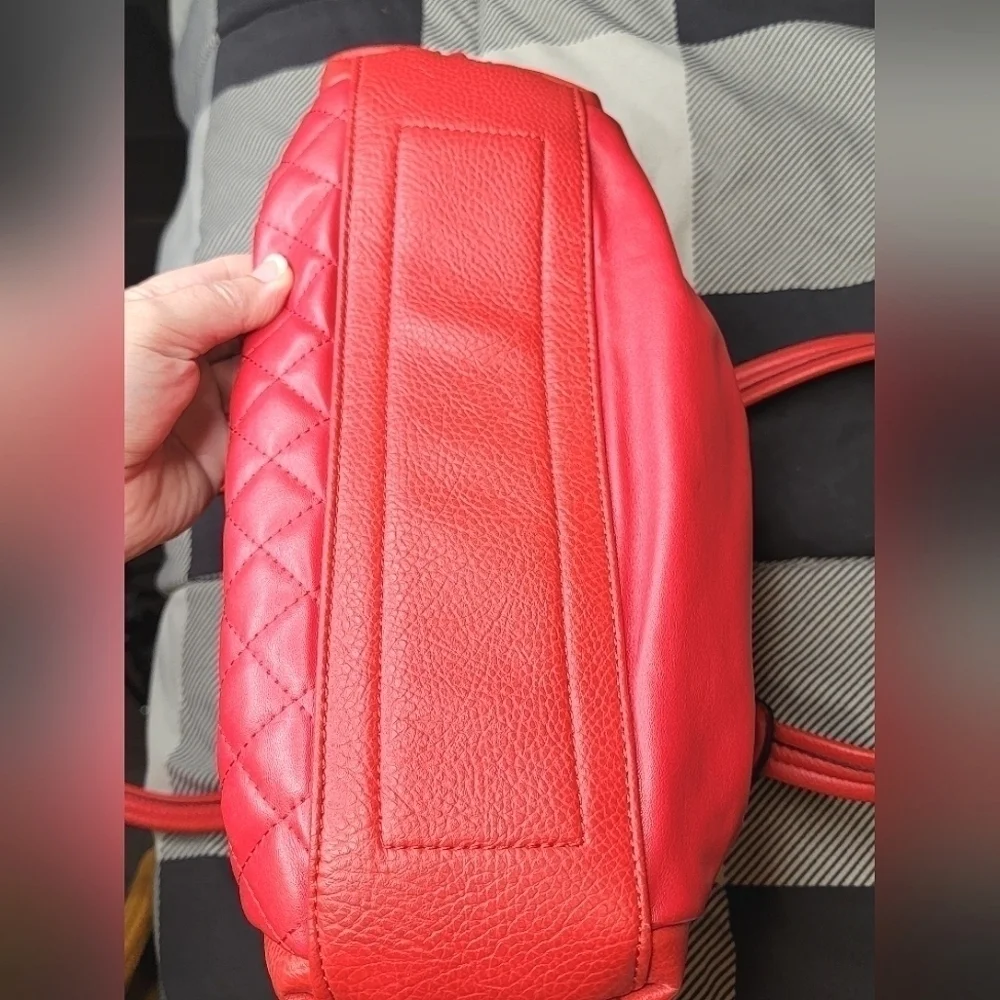 Wilson Leather Red‎ Quilted Hobo Buckle Bag Purse